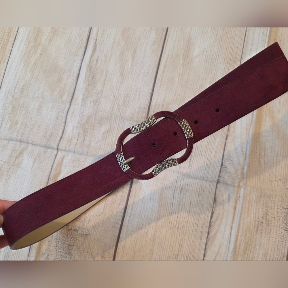 Nine West Vintage Belt Size Large Synthetic Leather Plum Burgundy Western Style - Picture 5 of 6